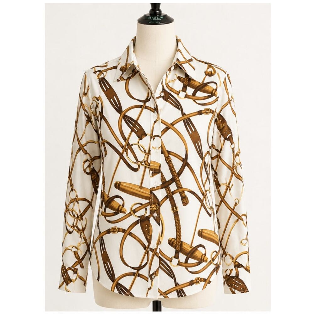 Vintage Lauren Ralph Lauren Equestrian 100% Cotton Blouse XS Non-Iron